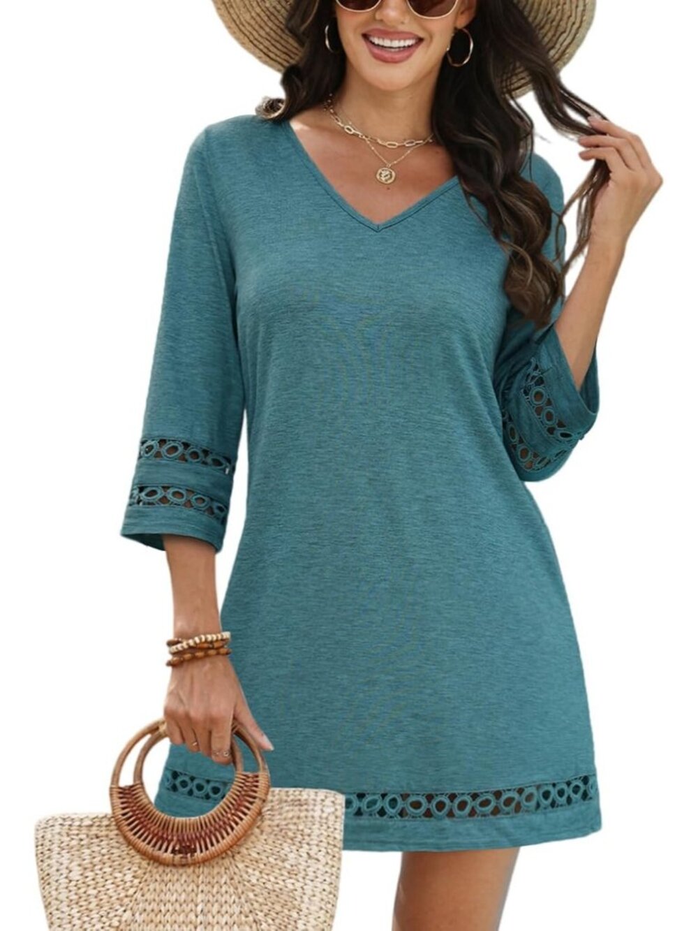 Women Green Blue Polyester Coverup Beach Swimsuit Coverup Bathing Suit Cover Up